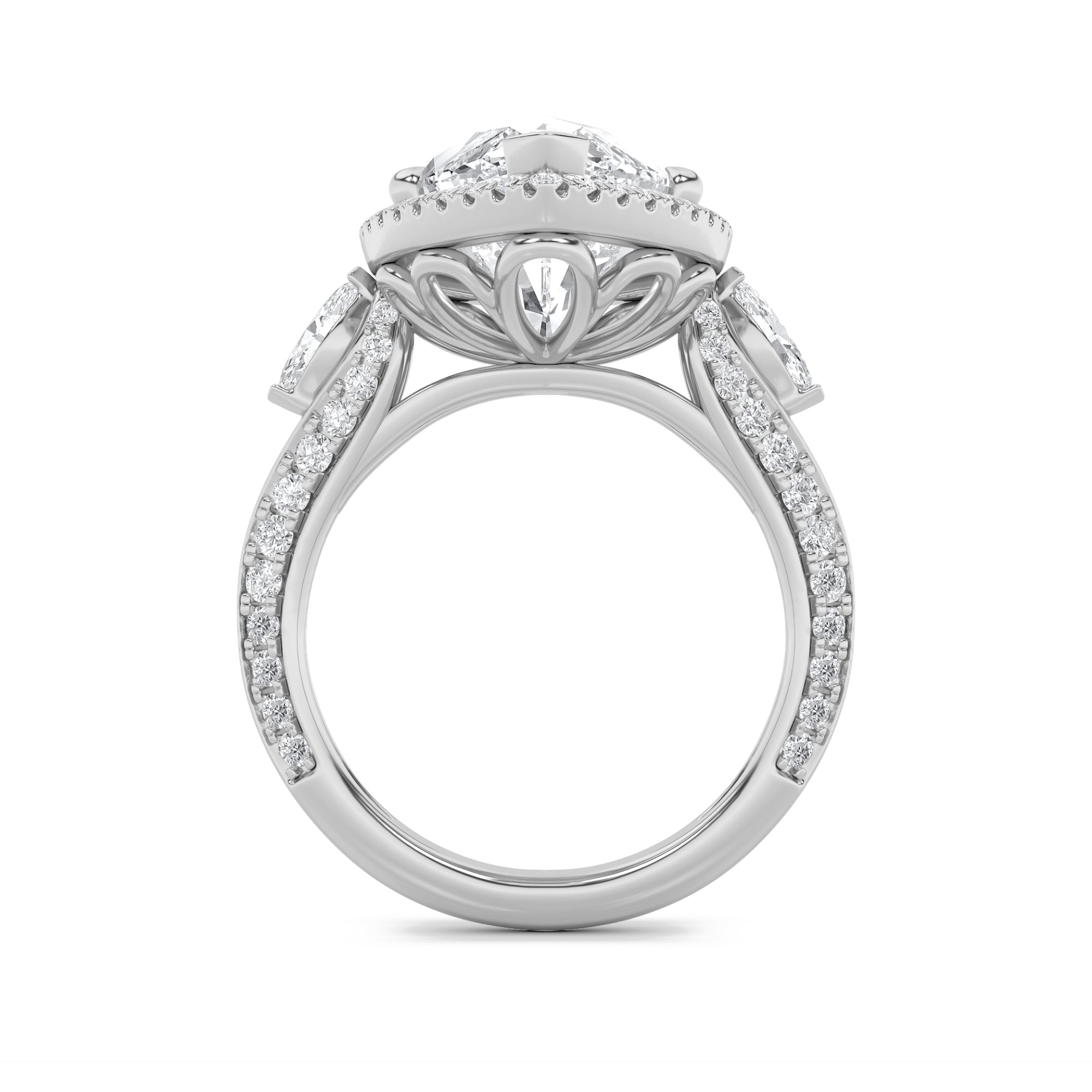 9CTW Marquise Shaped Lab Grown Diamond (F/VS) Bold Statement Accented  Ring in 14K Gold