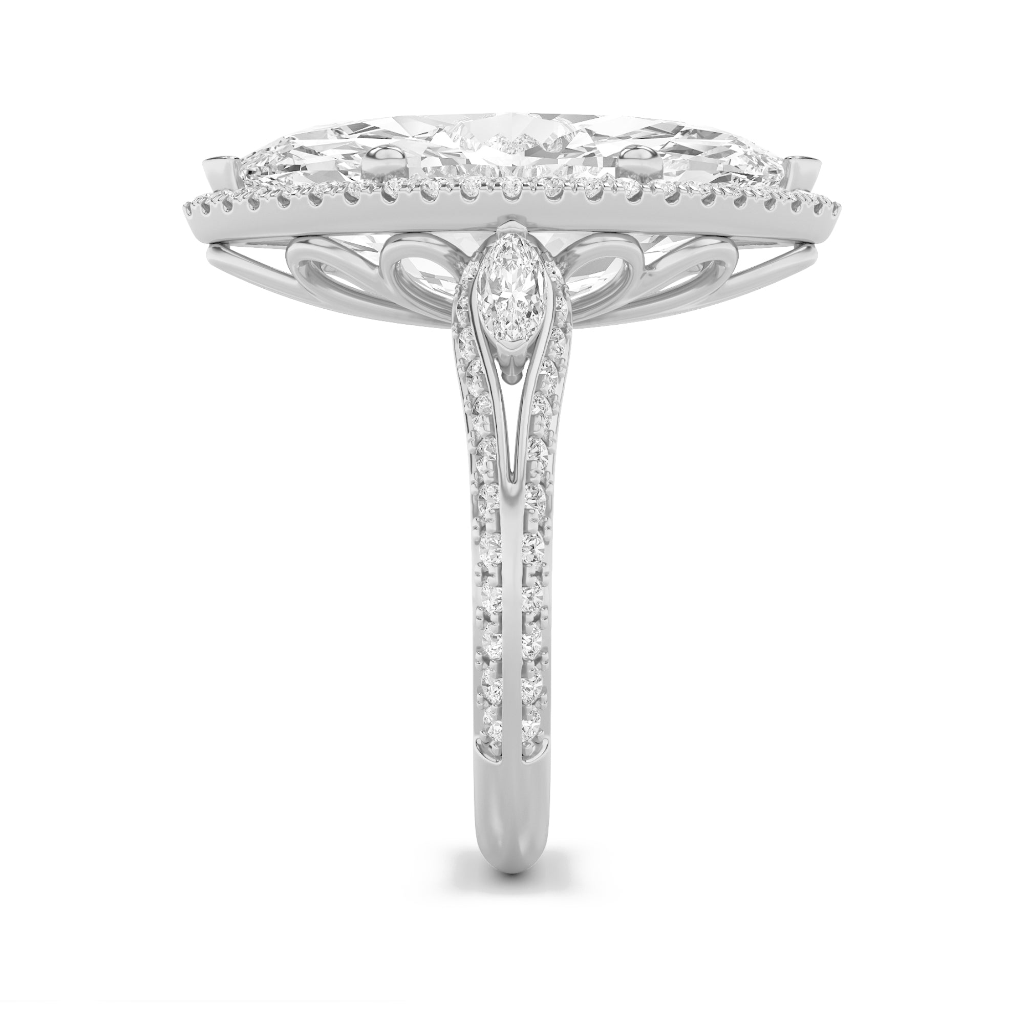 9CTW Marquise Shaped Lab Grown Diamond (F/VS) Bold Statement Accented  Ring in 14K Gold