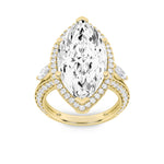 9CTW Marquise Shaped Lab Grown Diamond (G/VS) Bold Statement Accented  Ring in 14K Gold