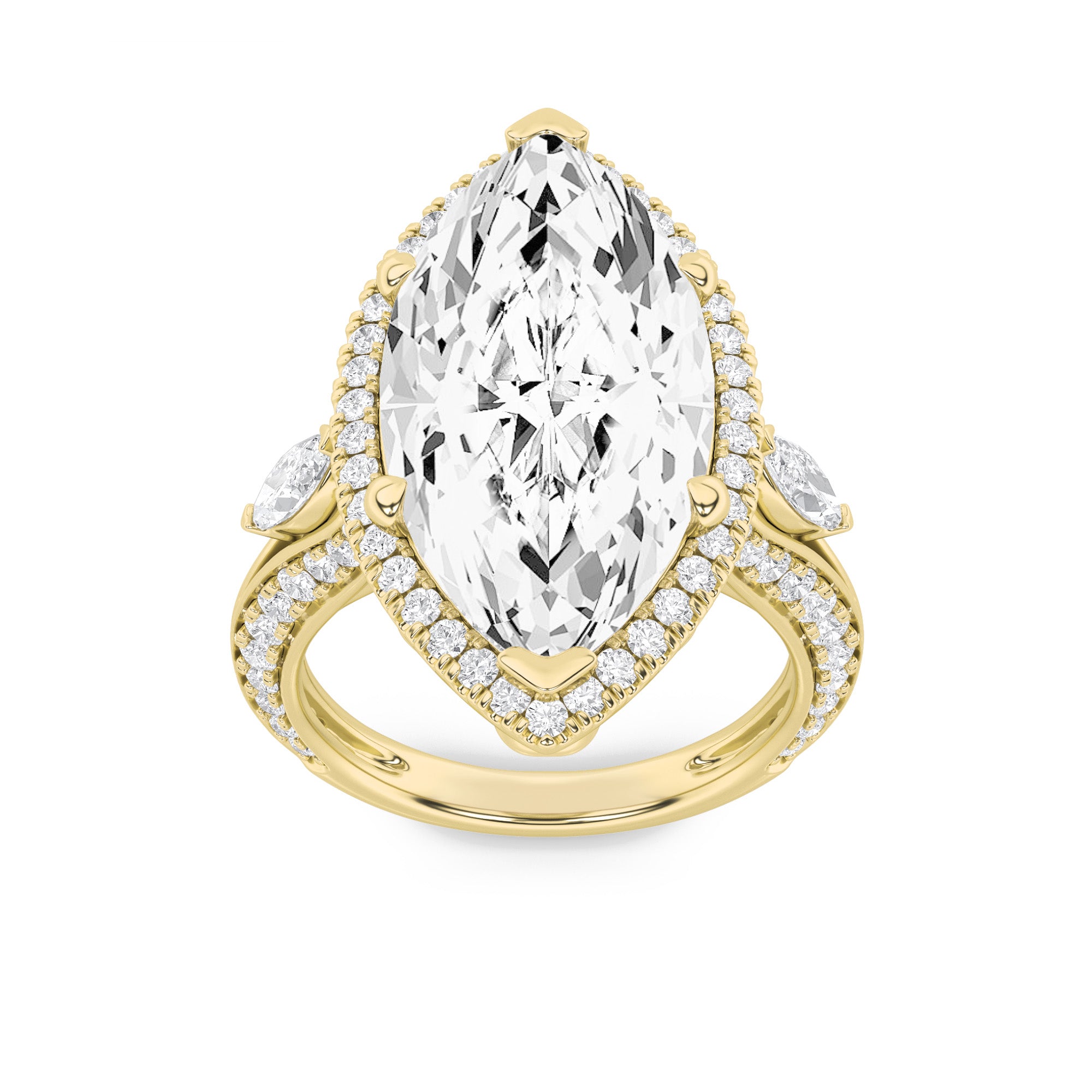 9CTW Marquise Shaped Lab Grown Diamond (G/VS) Bold Statement Accented  Ring in 14K Gold