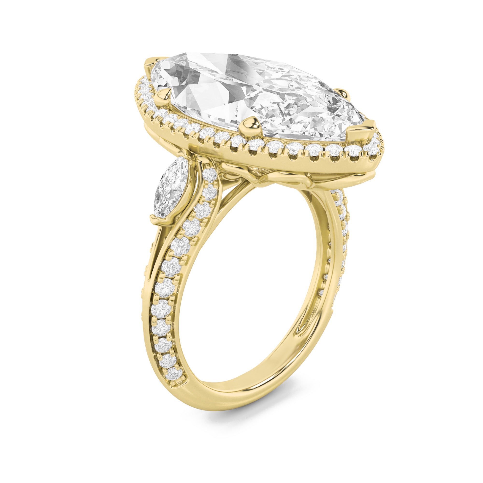 9CTW Marquise Shaped Lab Grown Diamond (G/VS) Bold Statement Accented  Ring in 14K Gold