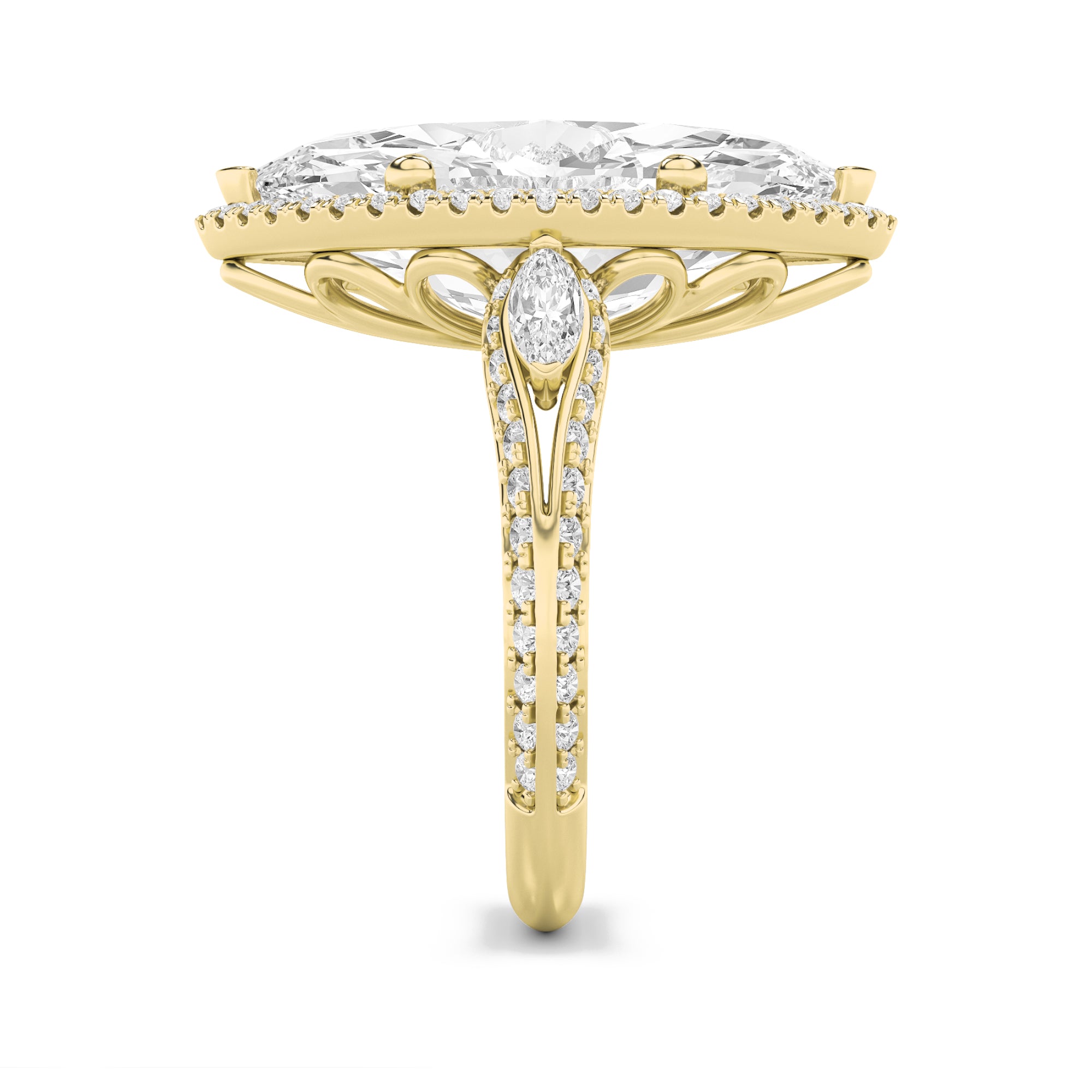 9CTW Marquise Shaped Lab Grown Diamond (G/VS) Bold Statement Accented  Ring in 14K Gold