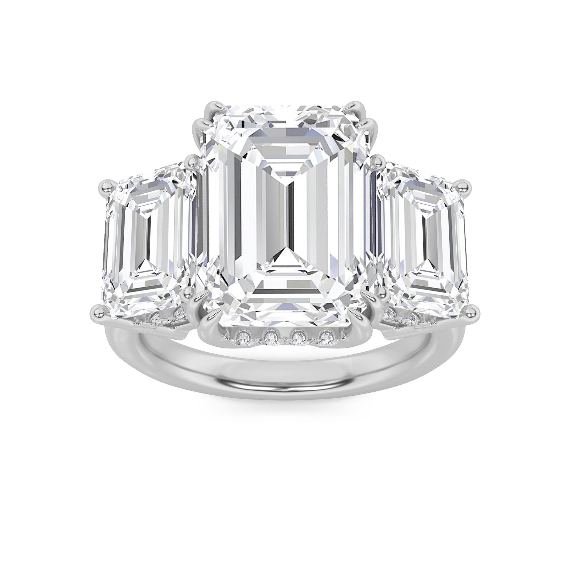 8.25CTW Emerald Shaped Lab Grown Diamond (G/VS) Bold Three Stone Accented Ring in 14K Gold