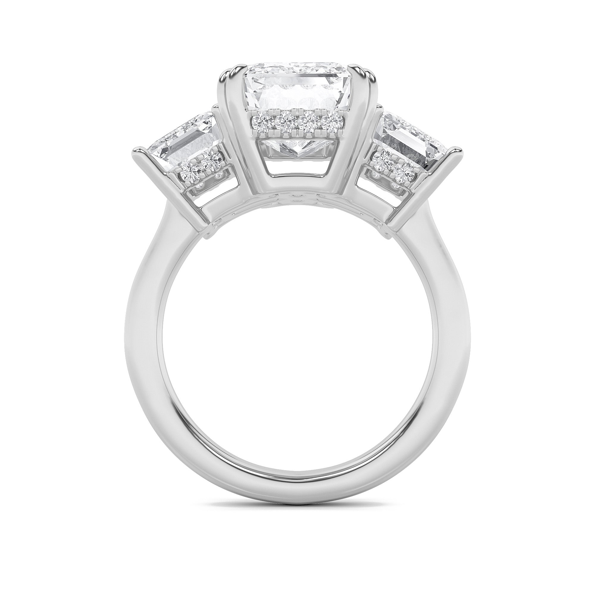 8.25CTW Emerald Shaped Lab Grown Diamond (G/VS) Bold Three Stone Accented Ring in 14K Gold