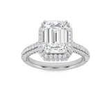 3CTW Emerald Shaped Lab Grown Diamond (F/VS) Halo Accented Engagement Ring in 14K Gold