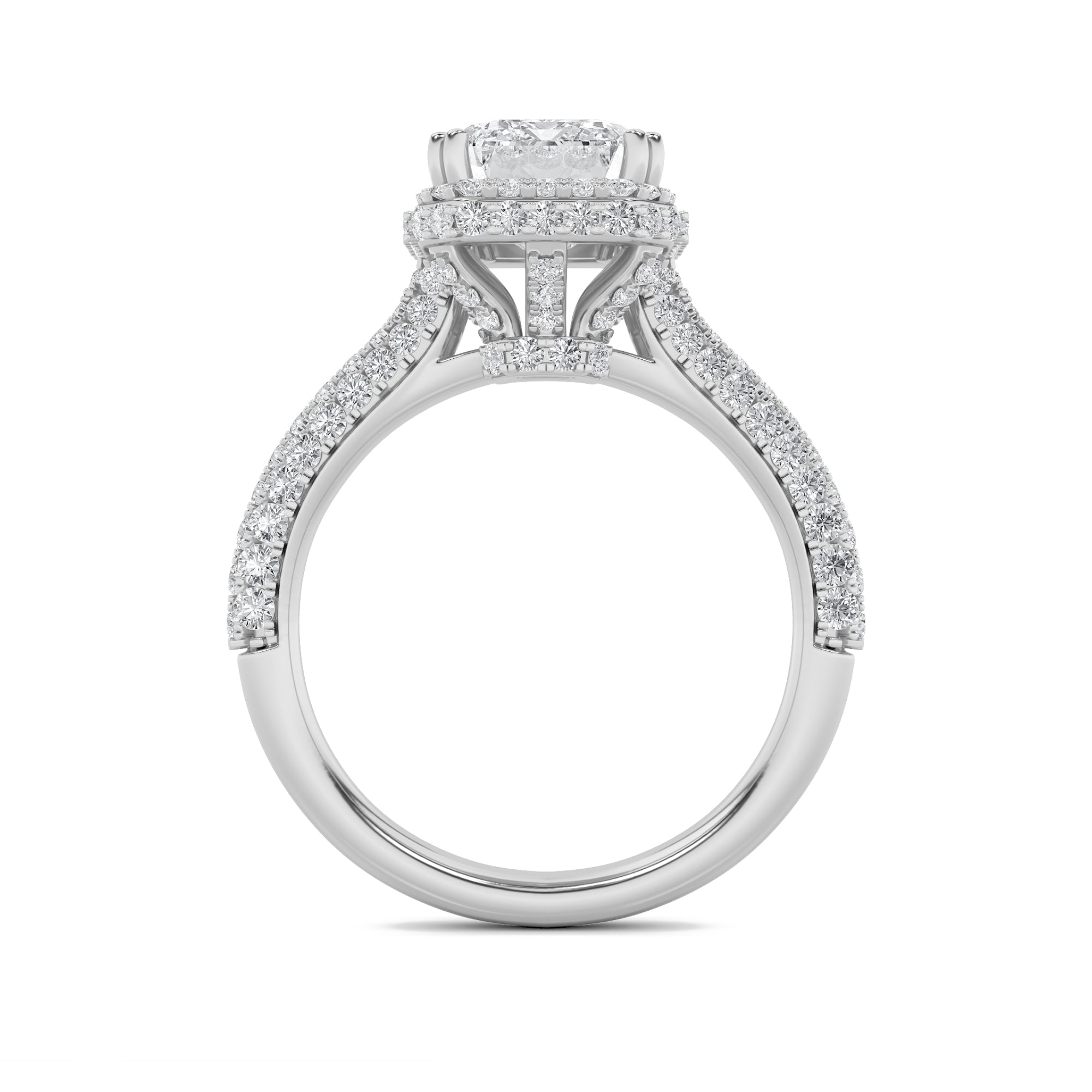 3CTW Emerald Shaped Lab Grown Diamond (F/VS) Halo Accented Engagement Ring in 14K Gold
