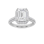 3CTW Emerald Shaped Lab Grown Diamond (G/VS) Halo Accented Engagement Ring in 14K Gold