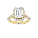3CTW Emerald Shaped Lab Grown Diamond (F/VS) Halo Accented Engagement Ring in 14K Gold