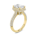 3CTW Emerald Shaped Lab Grown Diamond (F/VS) Halo Accented Engagement Ring in 14K Gold