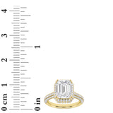 3CTW Emerald Shaped Lab Grown Diamond (F/VS) Halo Accented Engagement Ring in 14K Gold