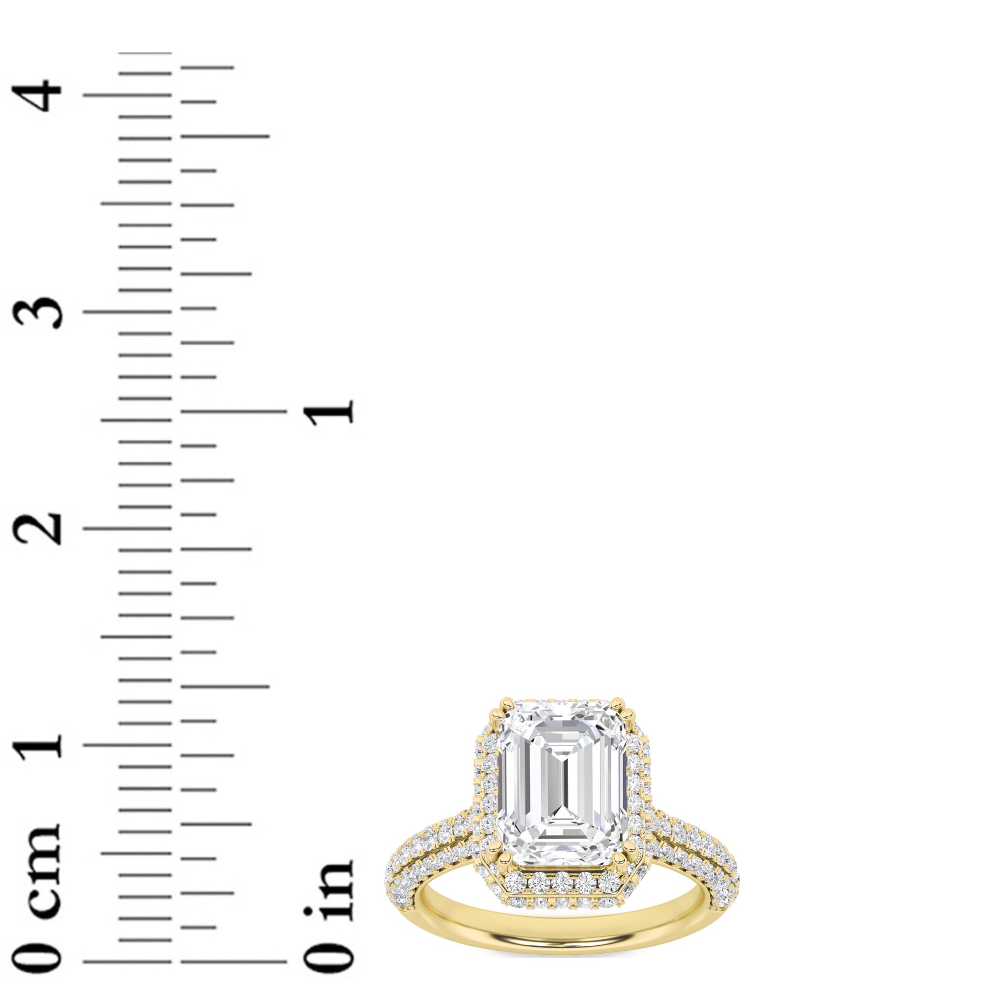 3CTW Emerald Shaped Lab Grown Diamond (F/VS) Halo Accented Engagement Ring in 14K Gold
