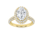 3CTW Oval Shaped Lab Grown Diamond (G/VS) Halo Accented Engagement Ring in 14K Gold