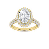 3CTW Oval Shaped Lab Grown Diamond (G/VS) Halo Accented Engagement Ring in 14K Gold