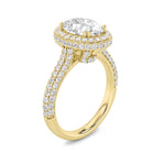 3CTW Oval Shaped Lab Grown Diamond (G/VS) Halo Accented Engagement Ring in 14K Gold