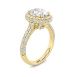 3CTW Oval Shaped Lab Grown Diamond (G/VS) Halo Accented Engagement Ring in 14K Gold