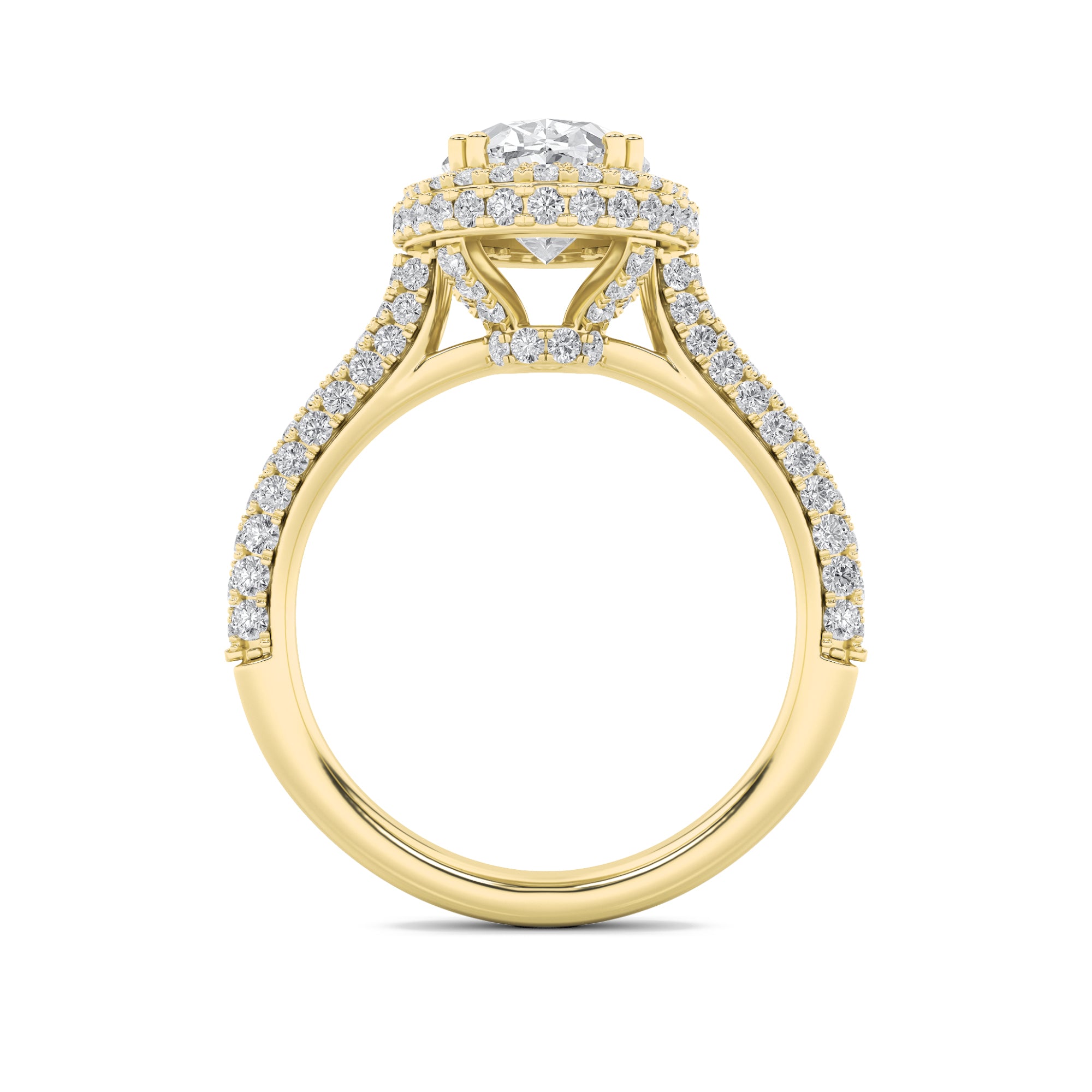 3CTW Oval Shaped Lab Grown Diamond (G/VS) Halo Accented Engagement Ring in 14K Gold