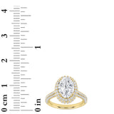 3CTW Oval Shaped Lab Grown Diamond (G/VS) Halo Accented Engagement Ring in 14K Gold