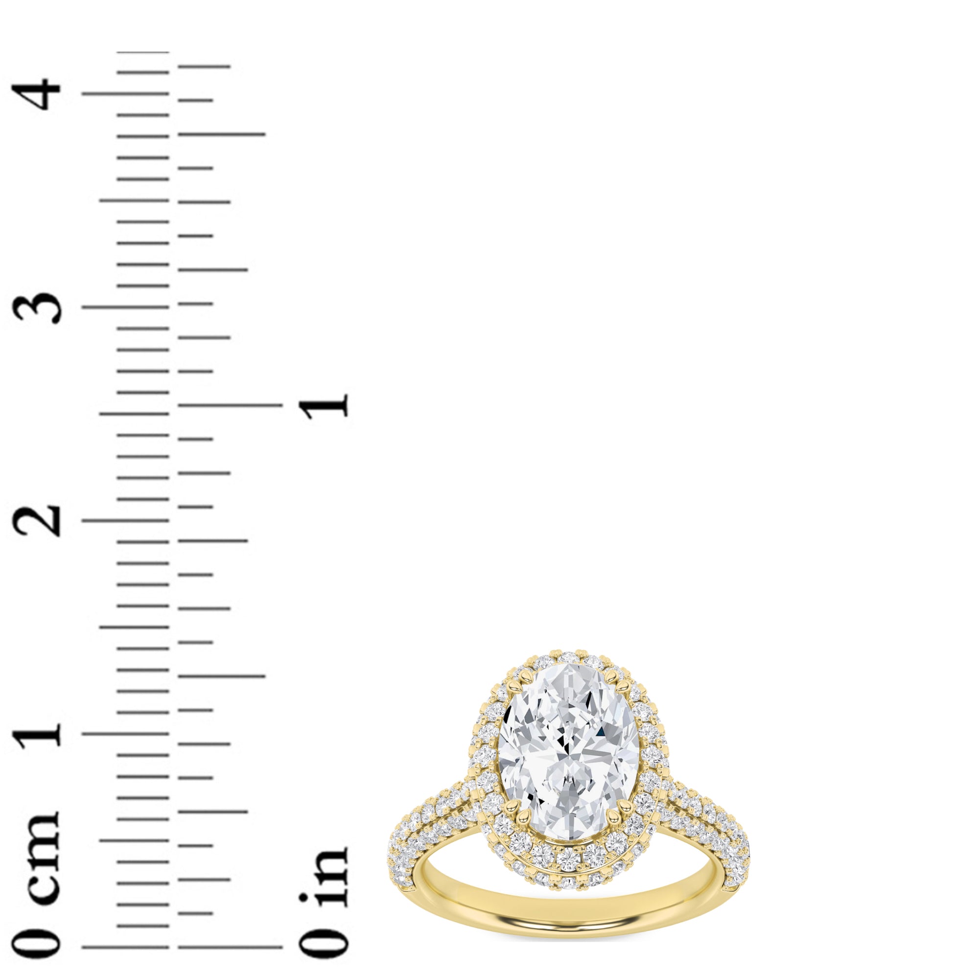 3CTW Oval Shaped Lab Grown Diamond (G/VS) Halo Accented Engagement Ring in 14K Gold