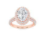 3CTW Oval Shaped Lab Grown Diamond (F/VS) Halo Accented Engagement Ring in 14K Gold