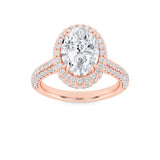3CTW Oval Shaped Lab Grown Diamond (F/VS) Halo Accented Engagement Ring in 14K Gold