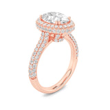 3CTW Oval Shaped Lab Grown Diamond (F/VS) Halo Accented Engagement Ring in 14K Gold
