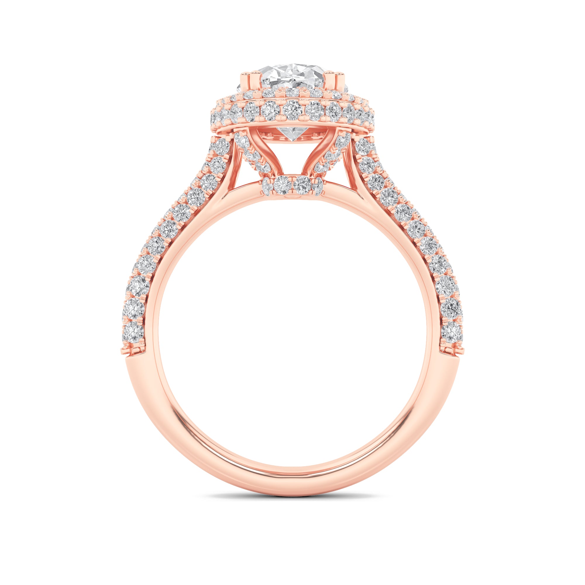 3CTW Oval Shaped Lab Grown Diamond (F/VS) Halo Accented Engagement Ring in 14K Gold