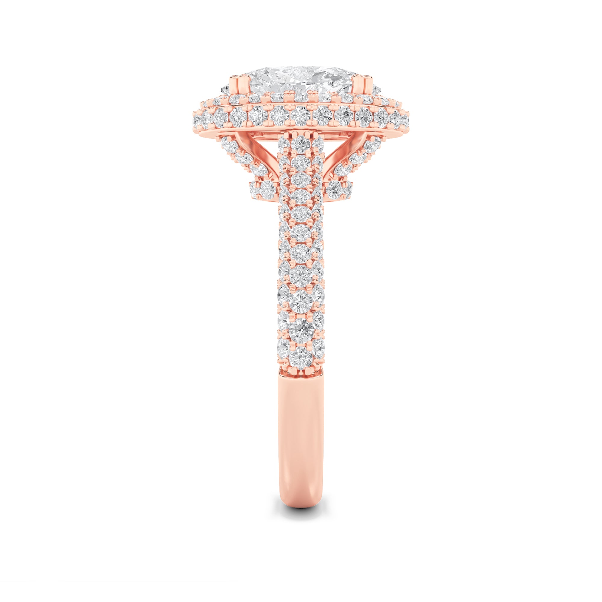 3CTW Oval Shaped Lab Grown Diamond (F/VS) Halo Accented Engagement Ring in 14K Gold