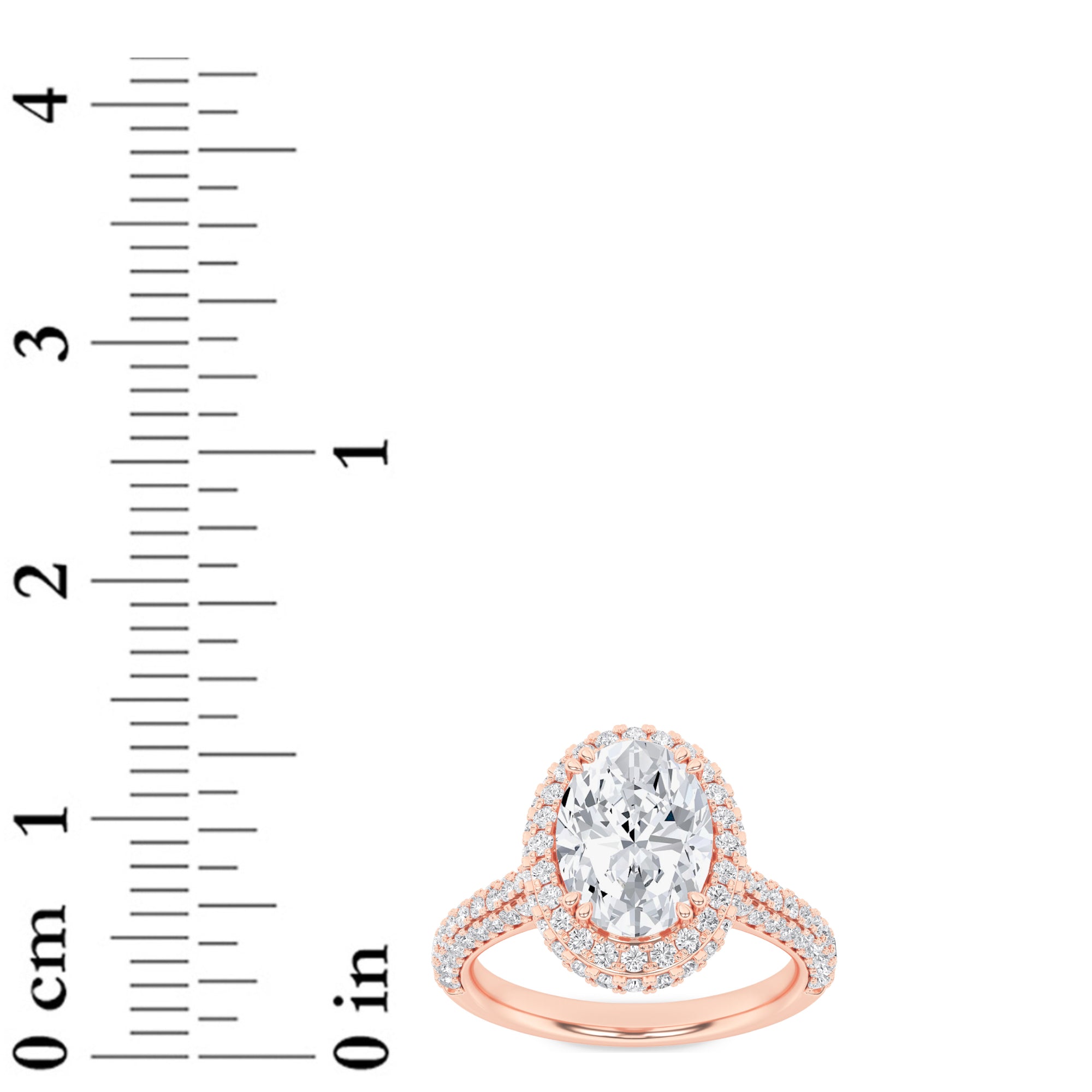 3CTW Oval Shaped Lab Grown Diamond (F/VS) Halo Accented Engagement Ring in 14K Gold