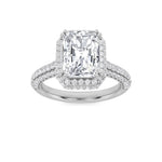 3CTW Radiant Shaped Lab Grown Diamond (F/VS) Halo Accented Engagement Ring in 14K Gold