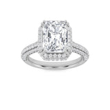 3CTW Radiant Shaped Lab Grown Diamond (F/VS) Halo Accented Engagement Ring in 14K Gold