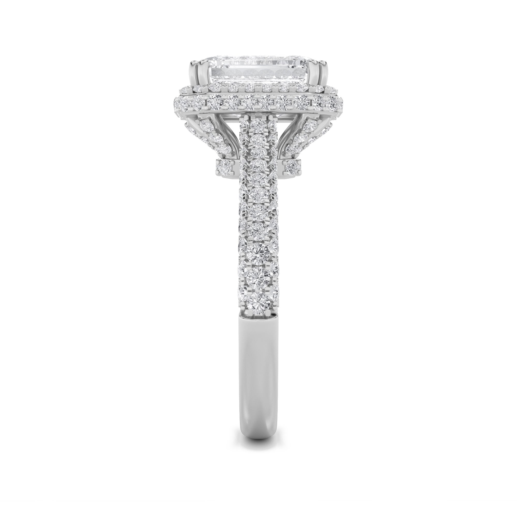 3CTW Radiant Shaped Lab Grown Diamond (F/VS) Halo Accented Engagement Ring in 14K Gold