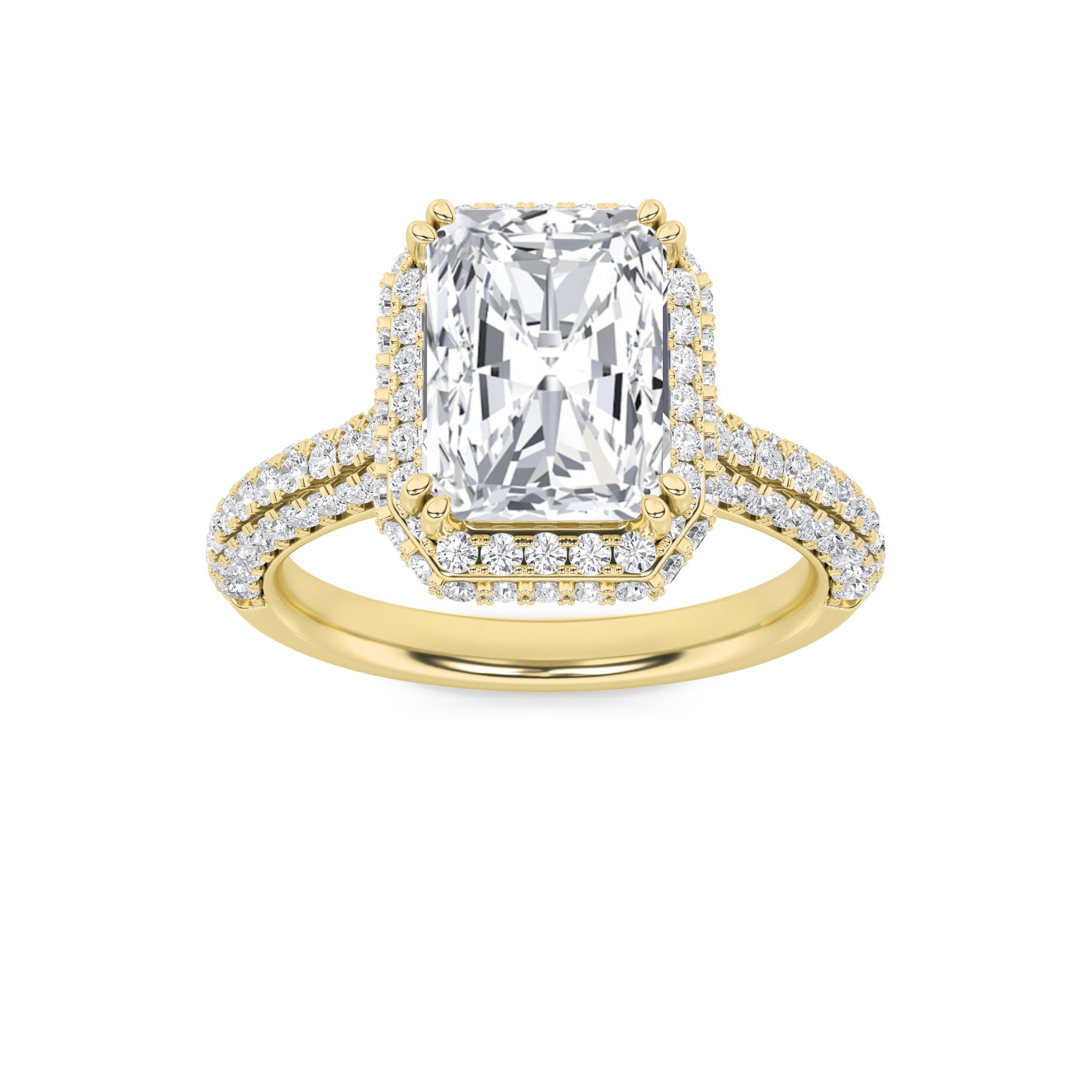 3CTW Radiant Shaped Lab Grown Diamond (F/VS) Halo Accented Engagement Ring in 14K Gold
