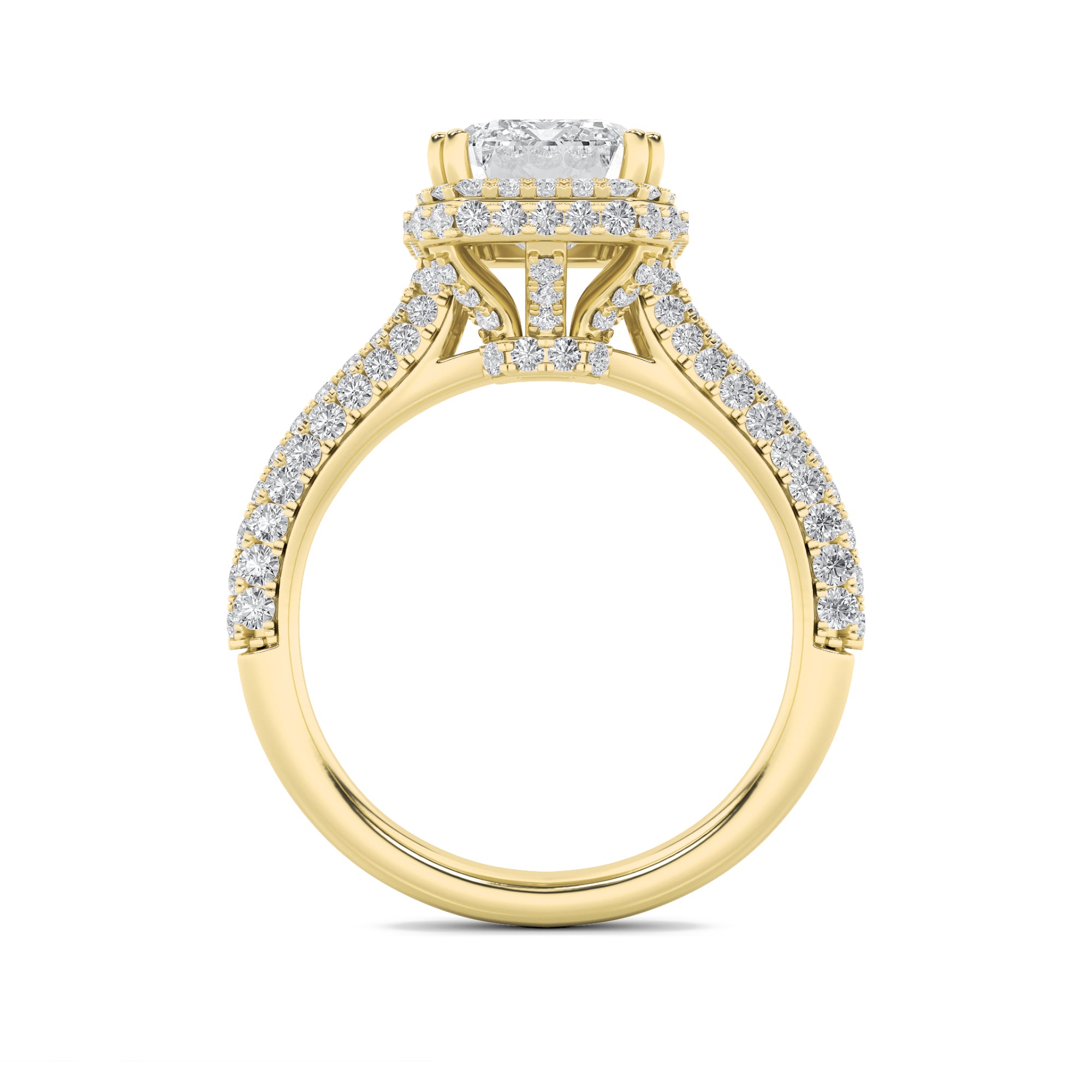 3CTW Radiant Shaped Lab Grown Diamond (F/VS) Halo Accented Engagement Ring in 14K Gold