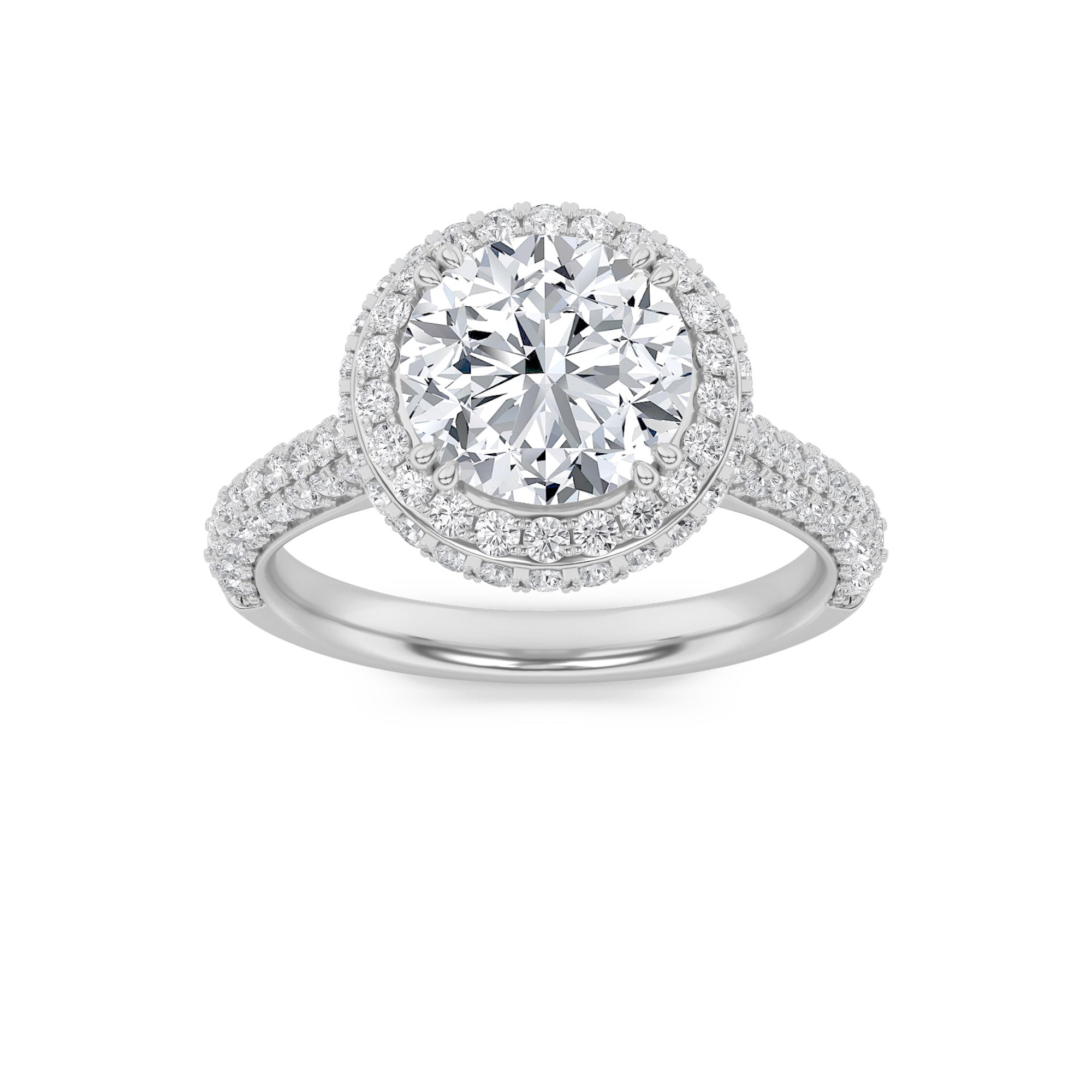 3CTW Round Shaped Lab Grown Diamond (F/VS) Halo Accented Engagement Ring in 14K Gold