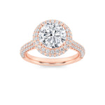 3CTW Round Shaped Lab Grown Diamond (F/VS) Halo Accented Engagement Ring in 14K Gold