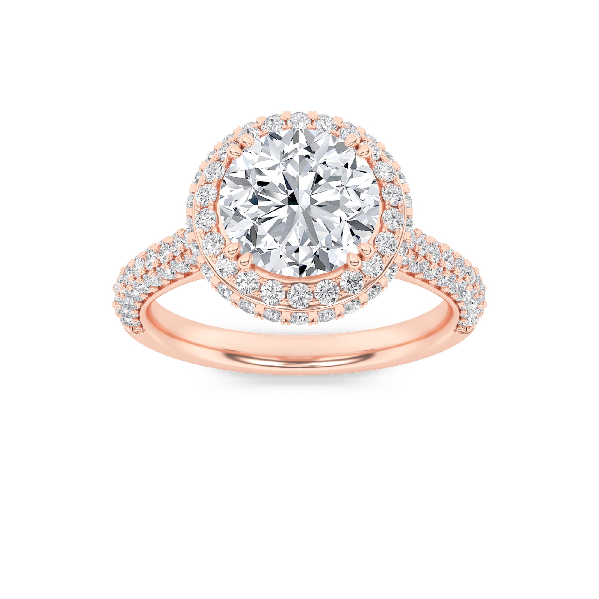 3CTW Round Shaped Lab Grown Diamond (F/VS) Halo Accented Engagement Ring in 14K Gold