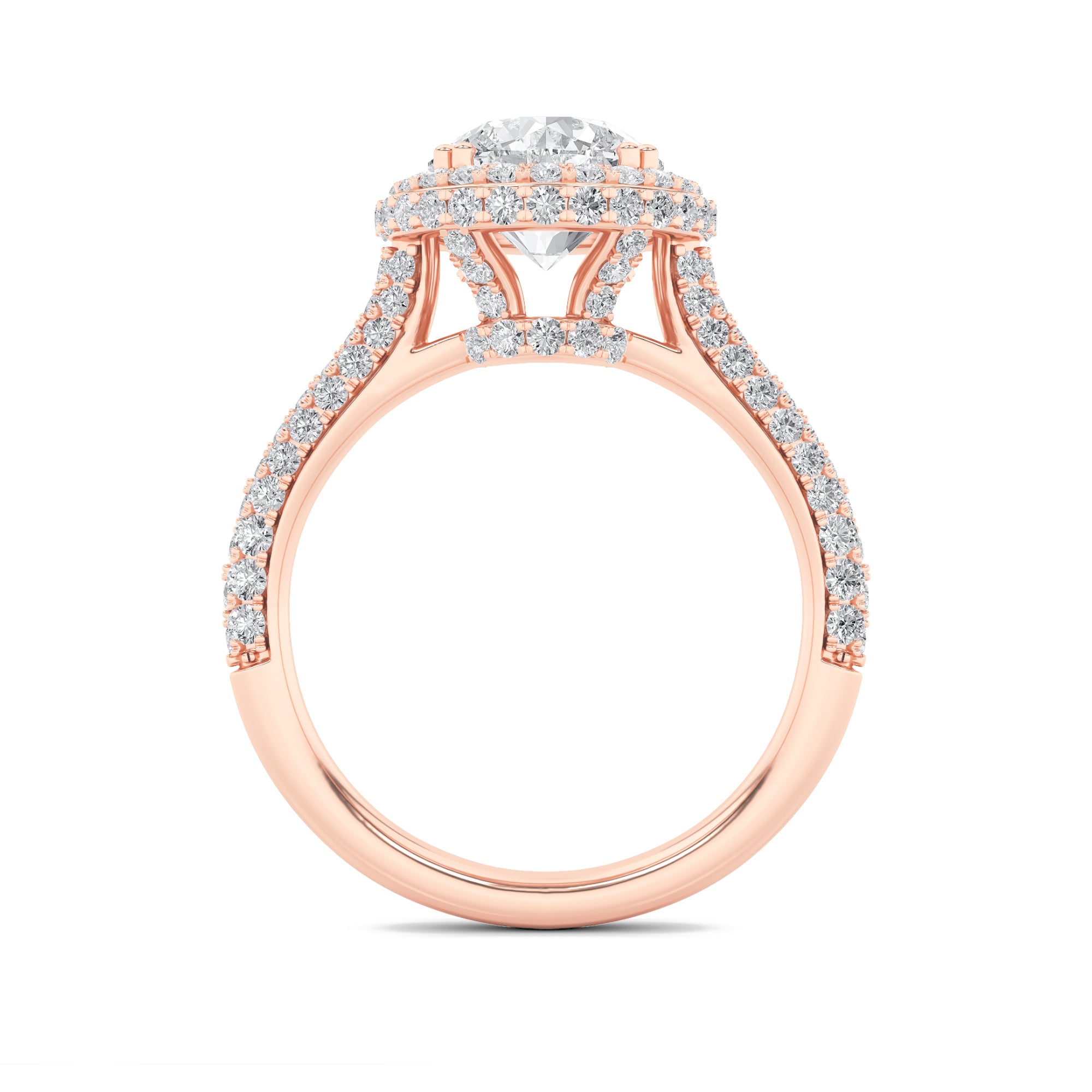 3CTW Round Shaped Lab Grown Diamond (F/VS) Halo Accented Engagement Ring in 14K Gold