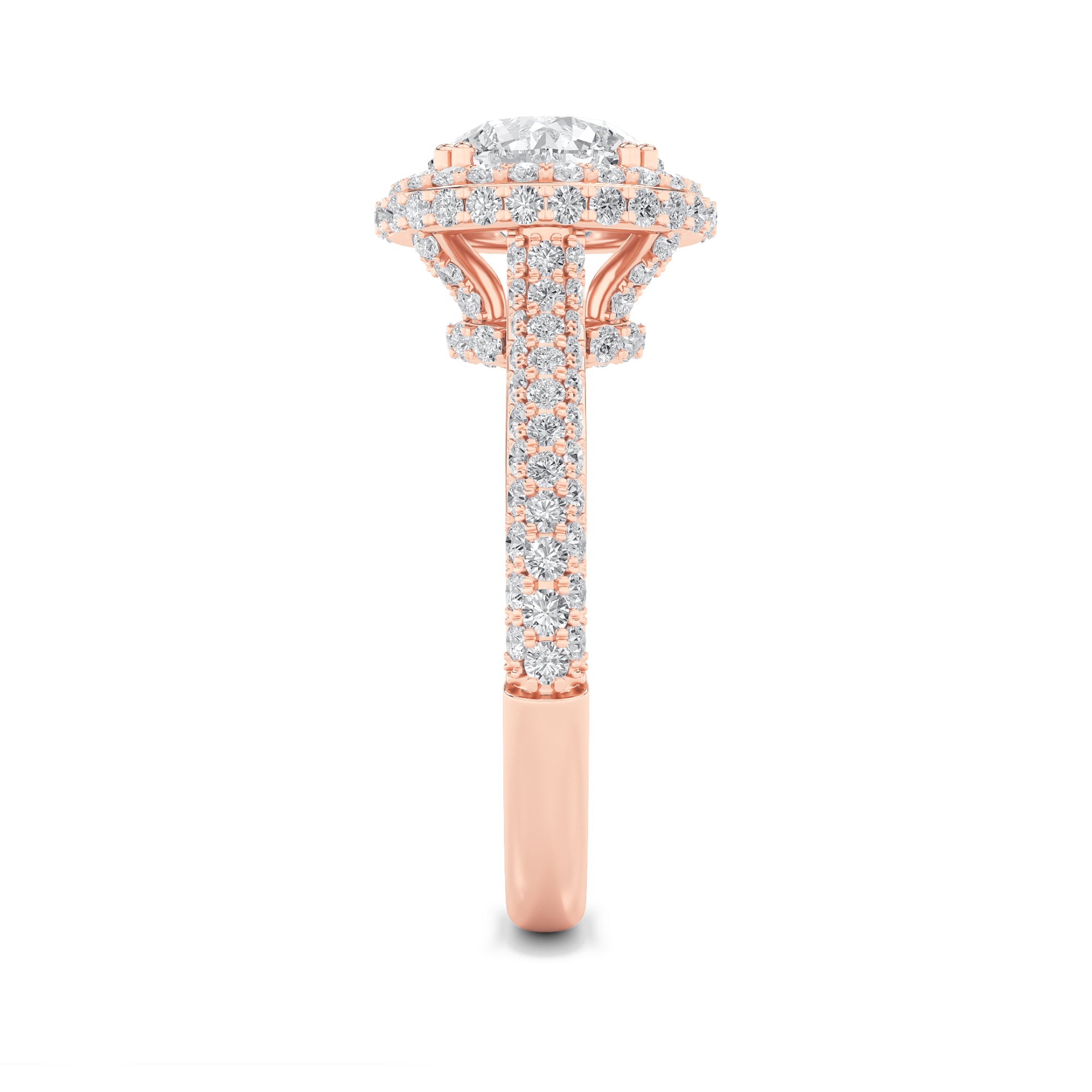 3CTW Round Shaped Lab Grown Diamond (F/VS) Halo Accented Engagement Ring in 14K Gold