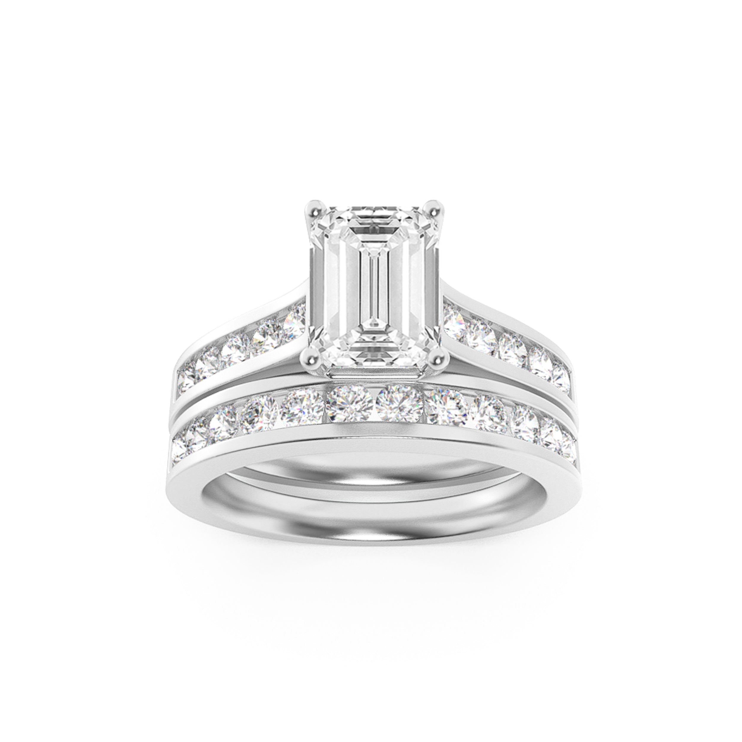 2CTW Emerald Shaped Lab Grown Diamond (F/VS) Channel Set Bridal Engagement Ring in 14K Gold