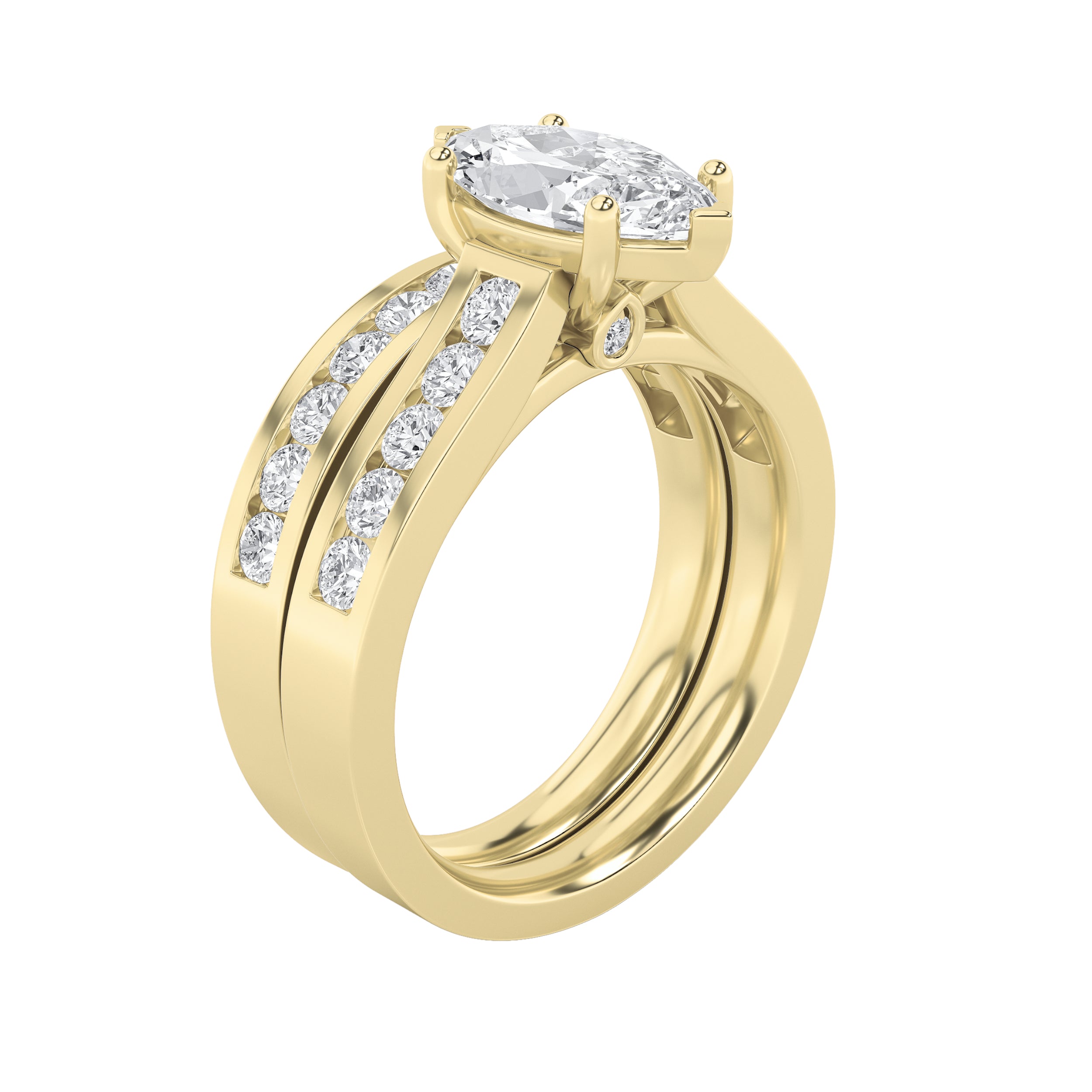 2CTW Marquise Shaped Lab Grown Diamond (F/VS) Channel Set Bridal Engagement Ring in 14K Gold