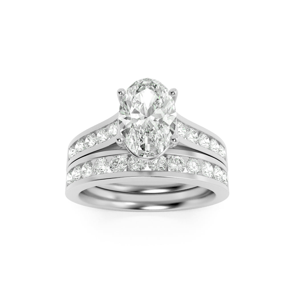 2CTW Oval Shaped Lab Grown Diamond (F/VS) Channel Set Bridal Engagement Ring in 14K Gold