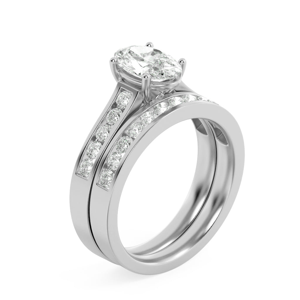 2CTW Oval Shaped Lab Grown Diamond (F/VS) Channel Set Bridal Engagement Ring in 14K Gold