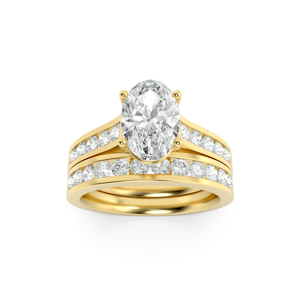 2CTW Oval Shaped Lab Grown Diamond (F/VS) Channel Set Bridal Engagement Ring in 14K Gold