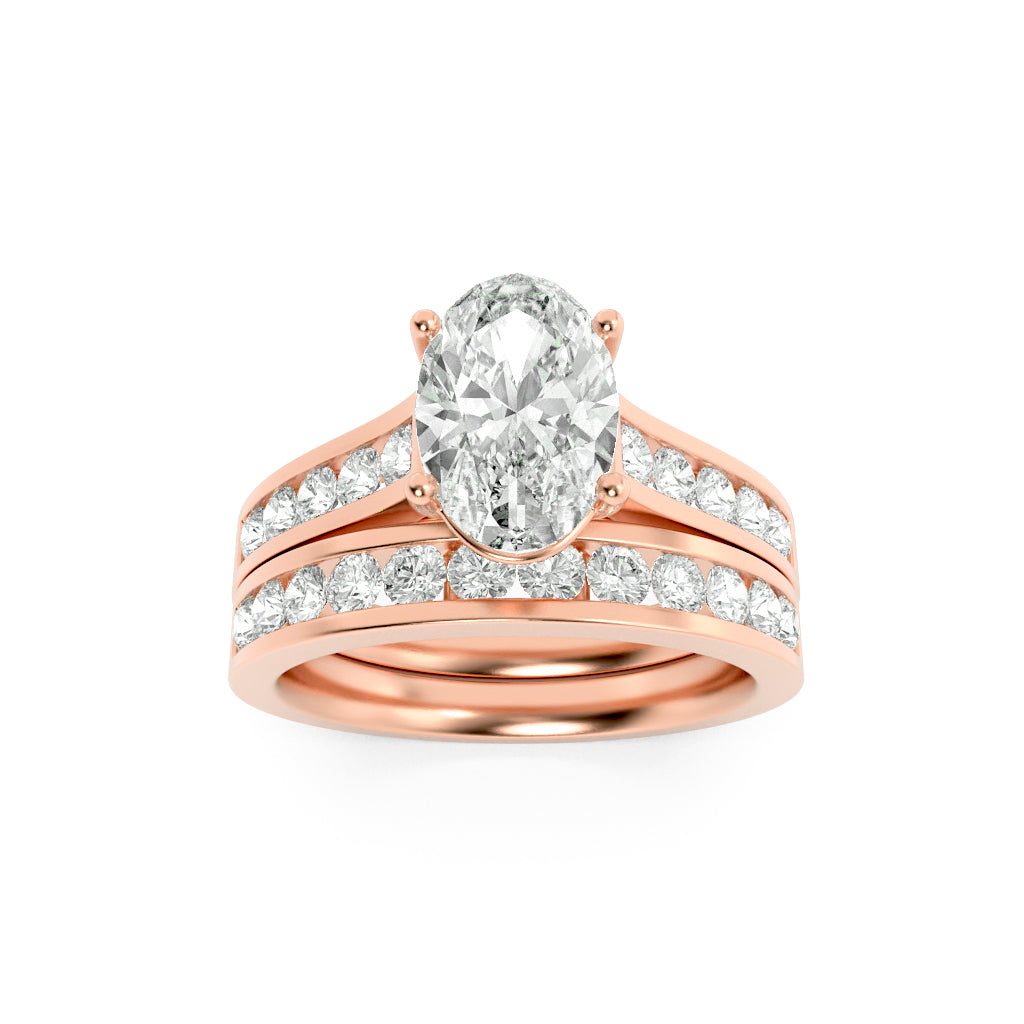 2CTW Oval Shaped Lab Grown Diamond (F/VS) Channel Set Bridal Engagement Ring in 14K Gold