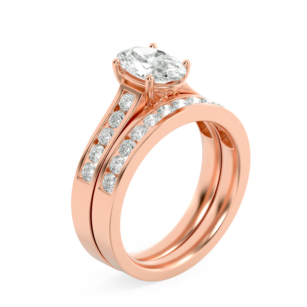 2CTW Oval Shaped Lab Grown Diamond (F/VS) Channel Set Bridal Engagement Ring in 14K Gold
