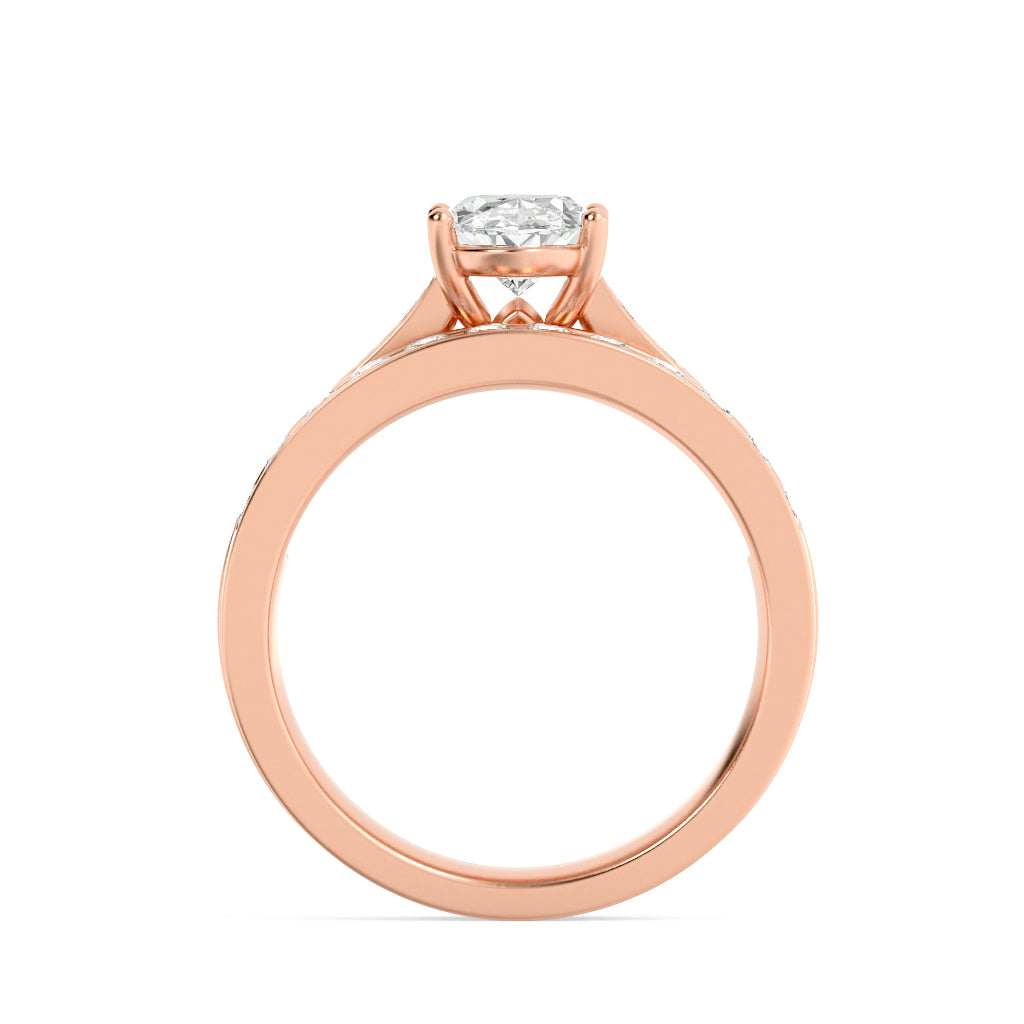 2CTW Oval Shaped Lab Grown Diamond (F/VS) Channel Set Bridal Engagement Ring in 14K Gold