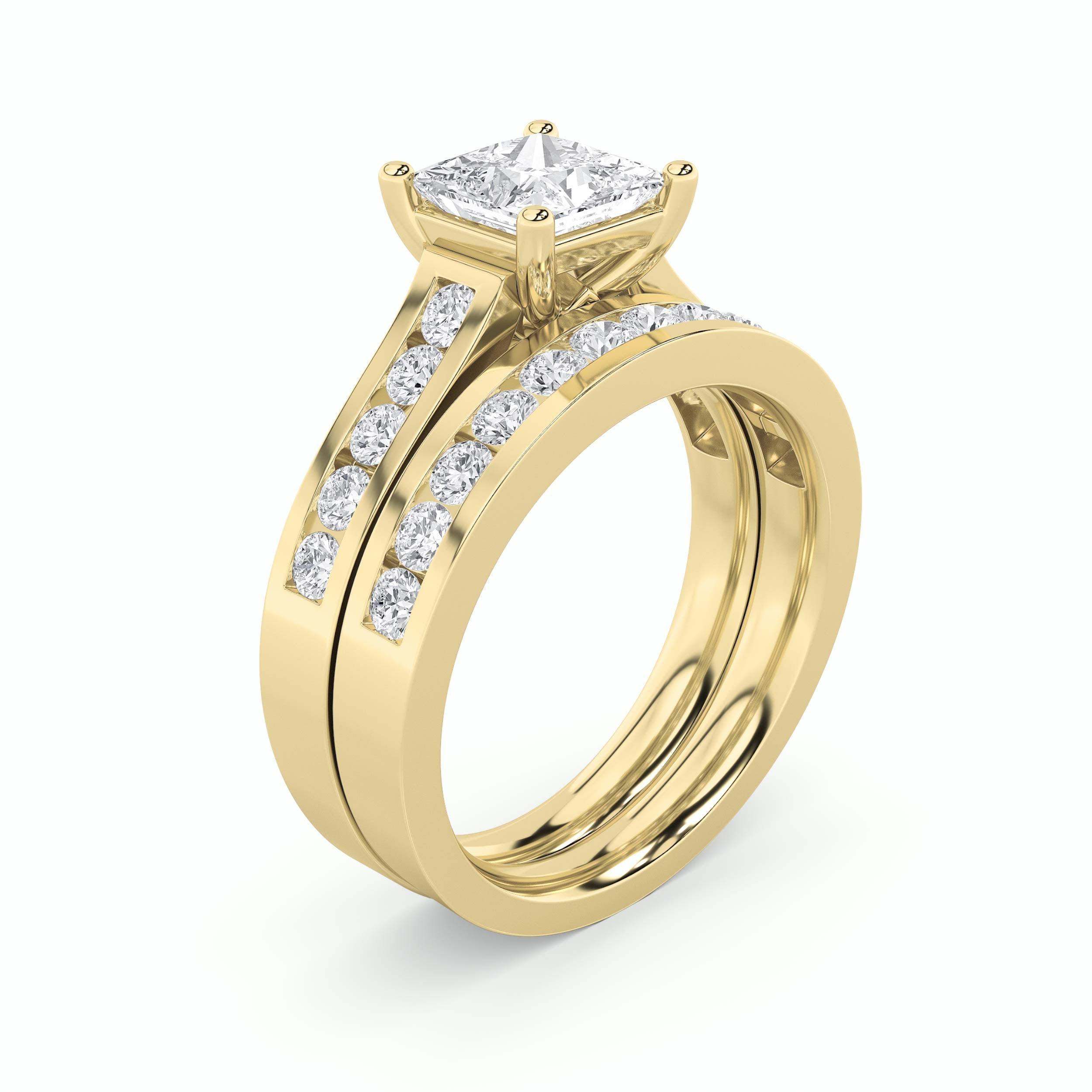 2CTW Princess Shaped Lab Grown Diamond (F/VS) Channel Set Bridal Engagement Ring in 14K Gold