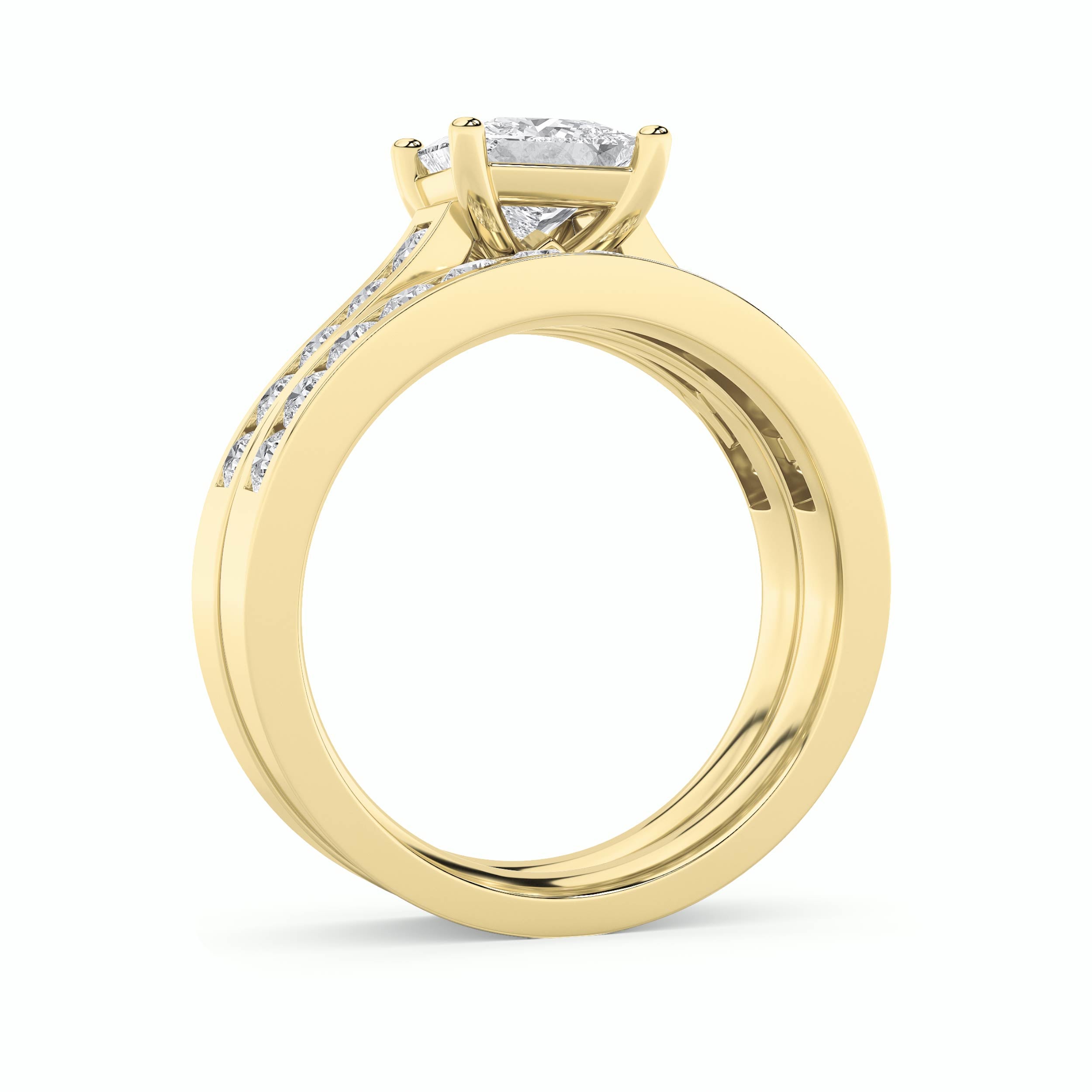 2CTW Princess Shaped Lab Grown Diamond (F/VS) Channel Set Bridal Engagement Ring in 14K Gold