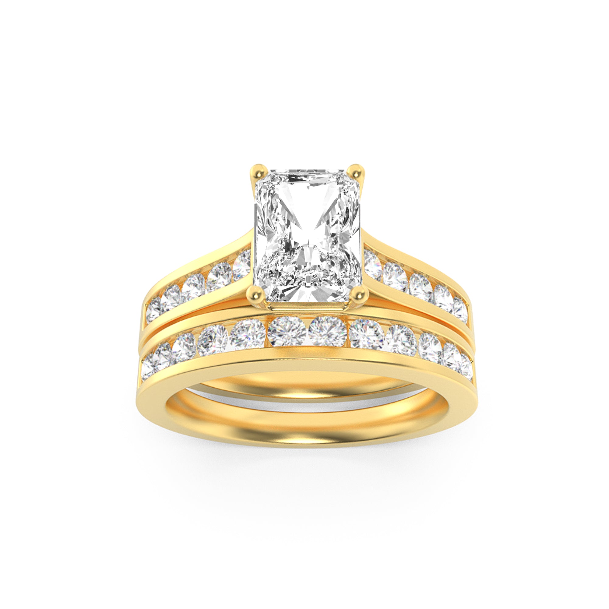 2CTW Radiant Shaped Lab Grown Diamond (F/VS) Channel Set Bridal Engagement Ring in 14K Gold