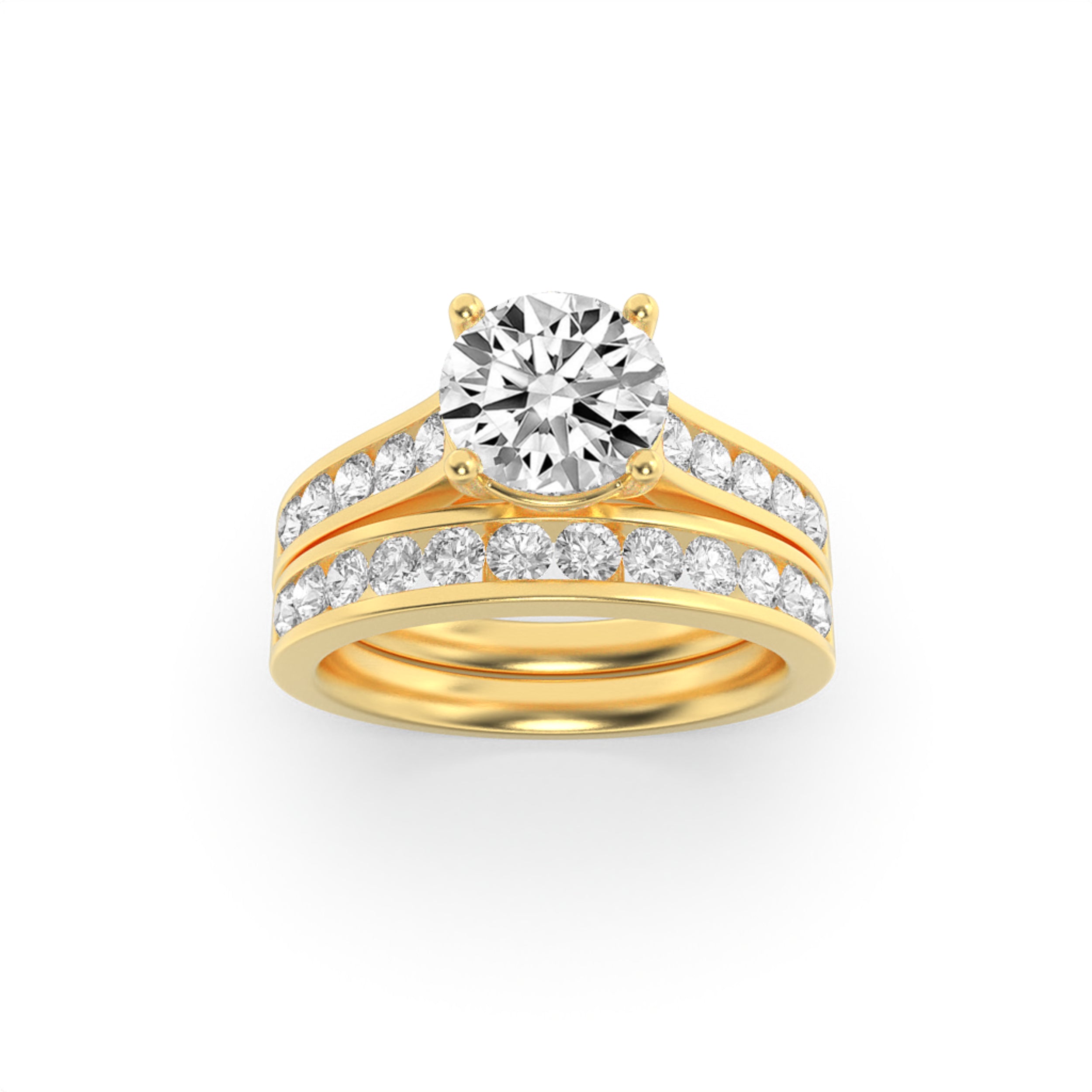 2CTW Round Shaped Lab Grown Diamond (F/VS) Channel Set Bridal Engagement Ring in 14K Gold